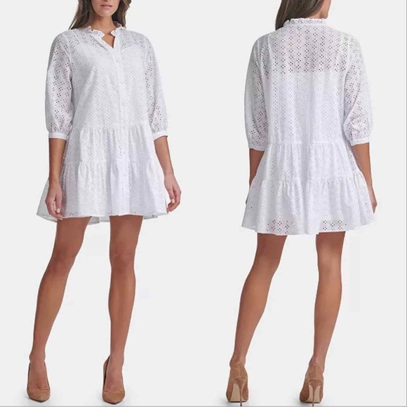 WHITE EYELET BUTTON DOWN DRESS - Picture 4 of 6